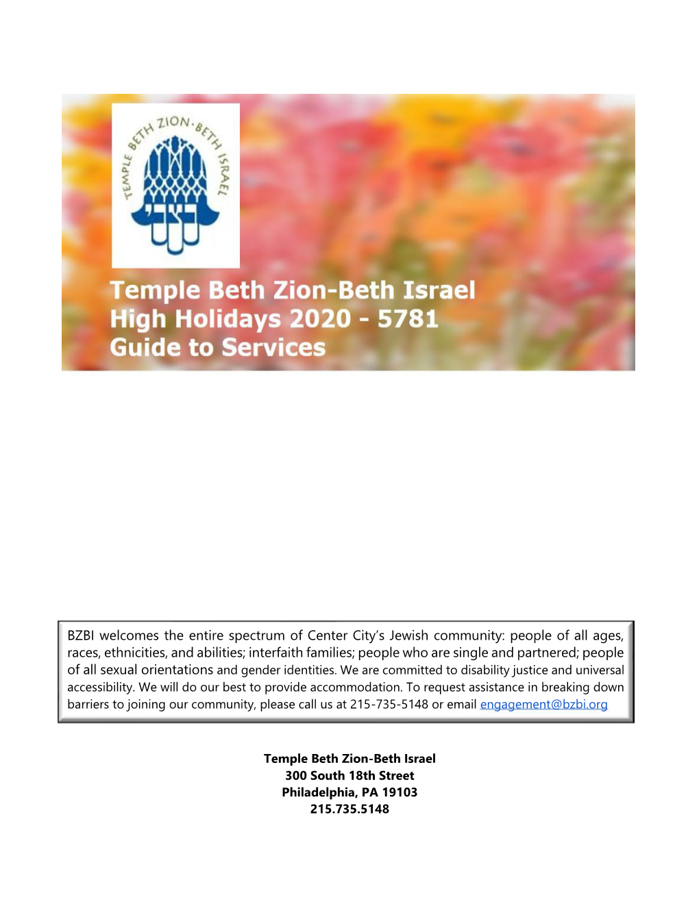 BZBI Welcomes the Entire Spectrum of Center City's Jewish Community