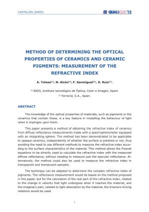 Method of Determining the Optical Properties of Ceramics and Ceramic Pigments: Measurement of the Refractive Index