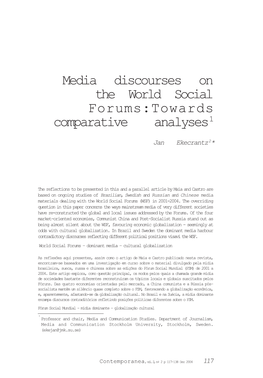 Media Discourses on the World Social Forums:Towards Comparative Analyses 1