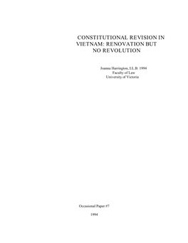 Constitutional Revision in Vietnam: Renovation but No Revolution