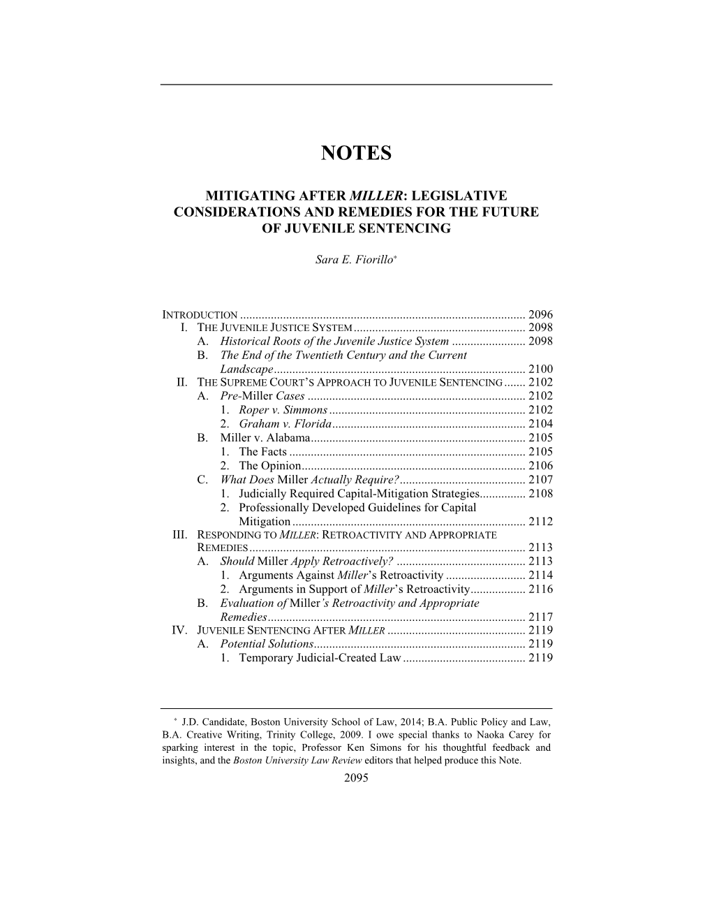 Mitigating After Miller: Legislative Considerations and Remedies for the Future of Juvenile Sentencing