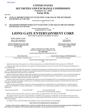 LIONS GATE ENTERTAINMENT CORP. (Exact Name of Registrant As Specified in Its Charter)