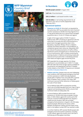 WFP Myanmar Country Brief August 2020