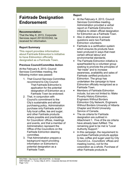 Fairtrade Designation Endorsement