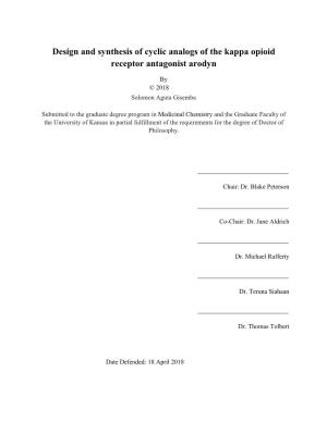 Design and Synthesis of Cyclic Analogs of the Kappa Opioid Receptor Antagonist Arodyn