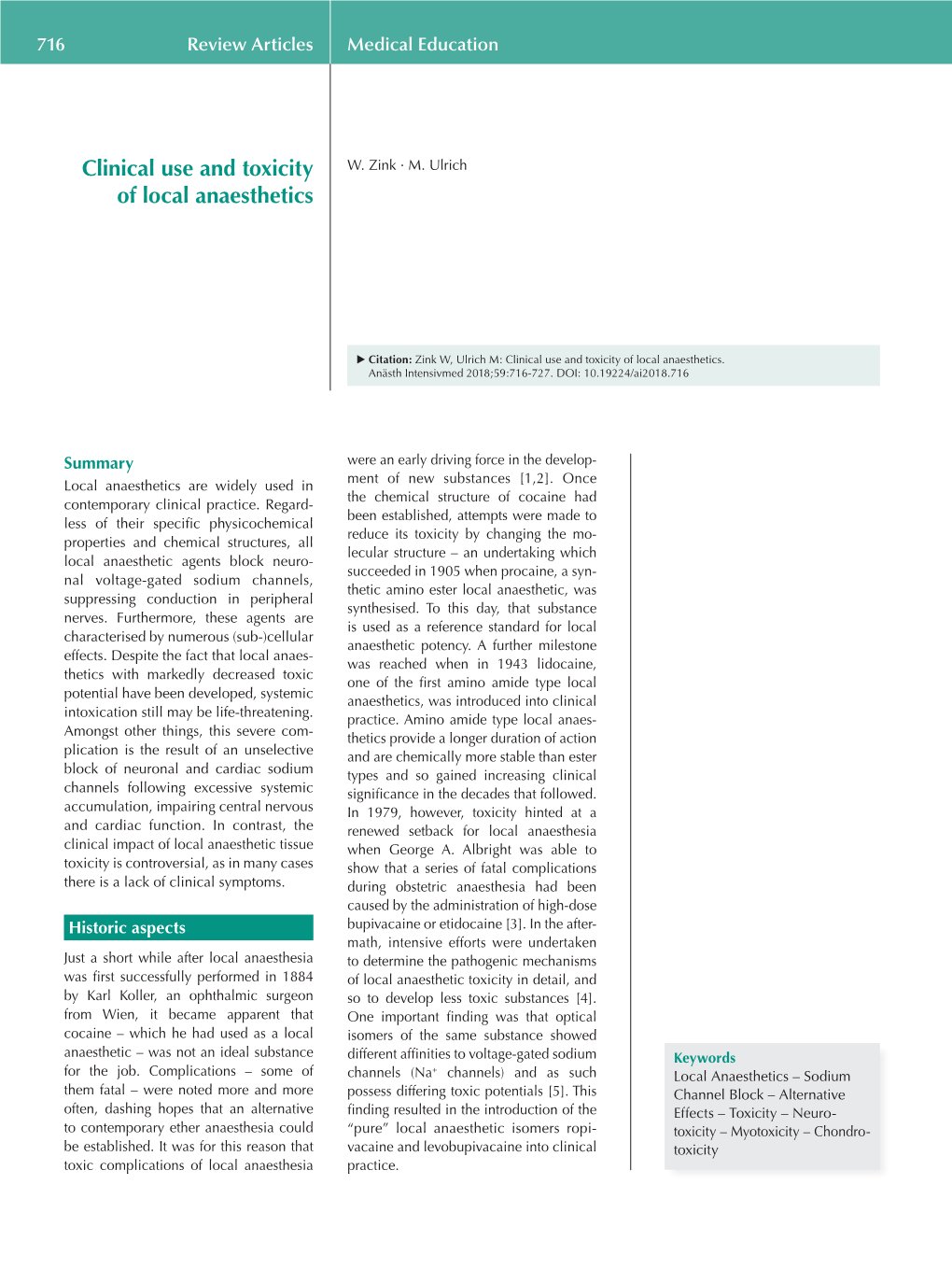 Clinical Use and Toxicity of Local Anaesthetics