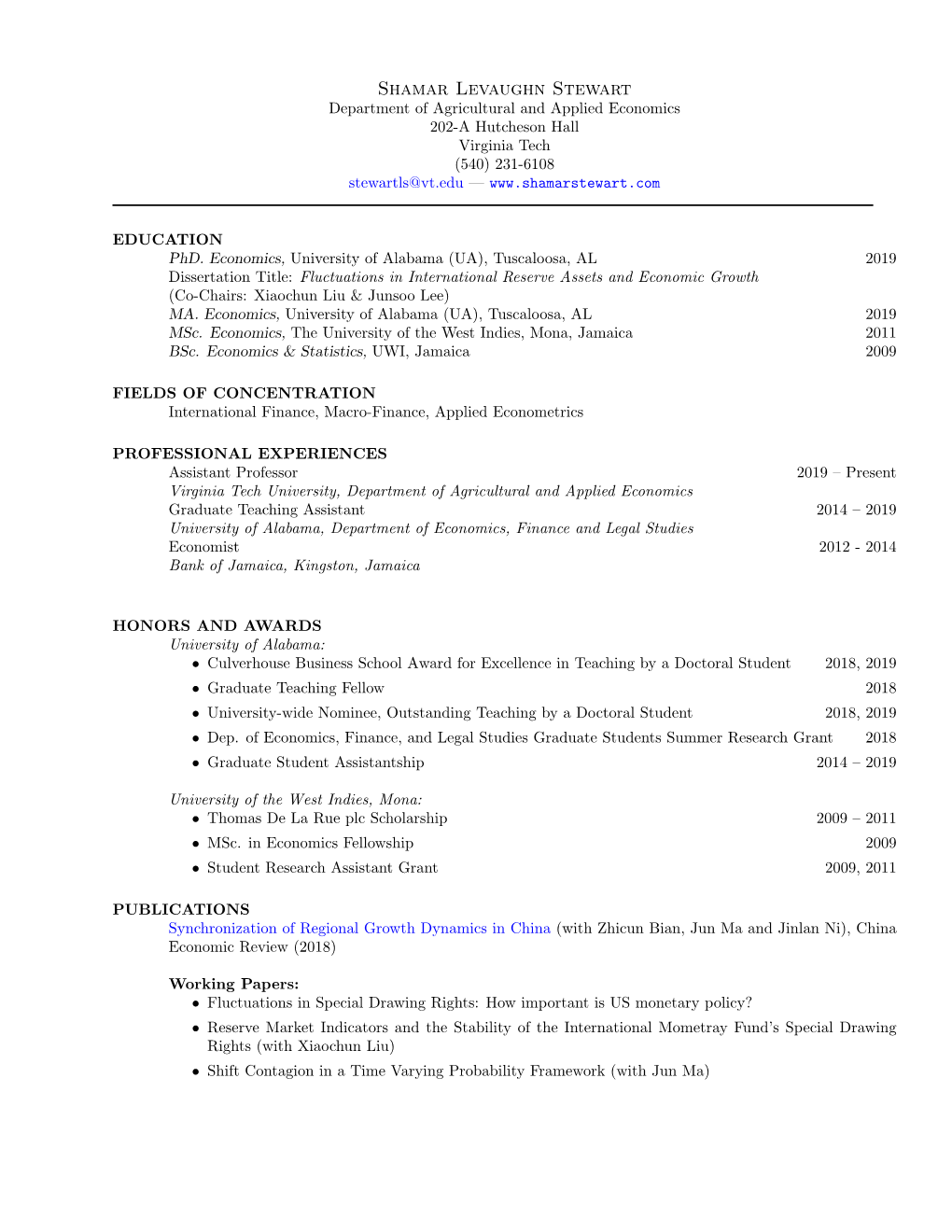 Shamar Stewart CV