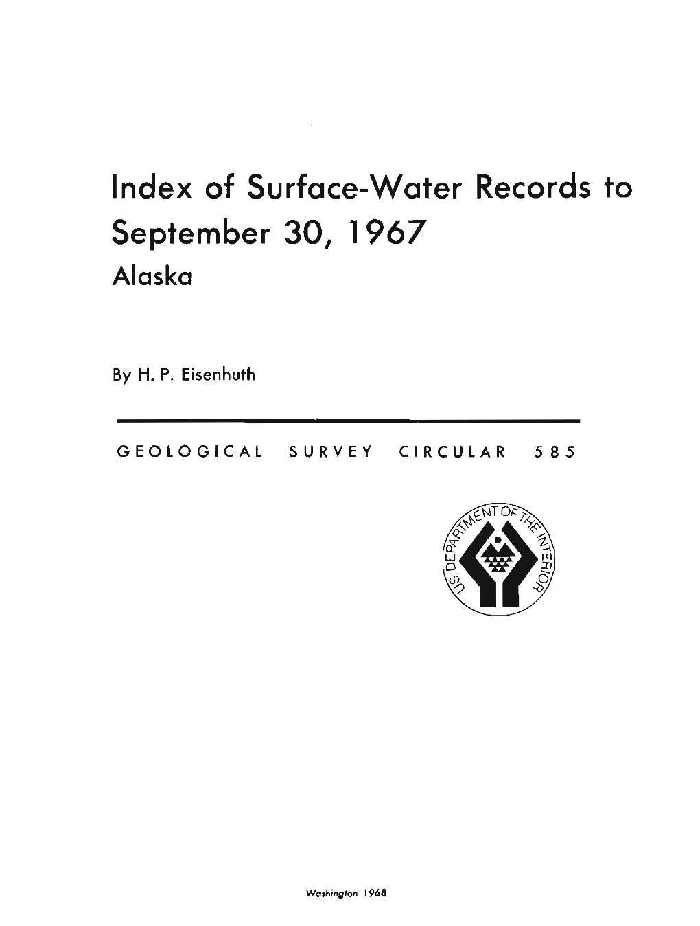 Of Surface-Water Records to September 30, 1967 Alaska