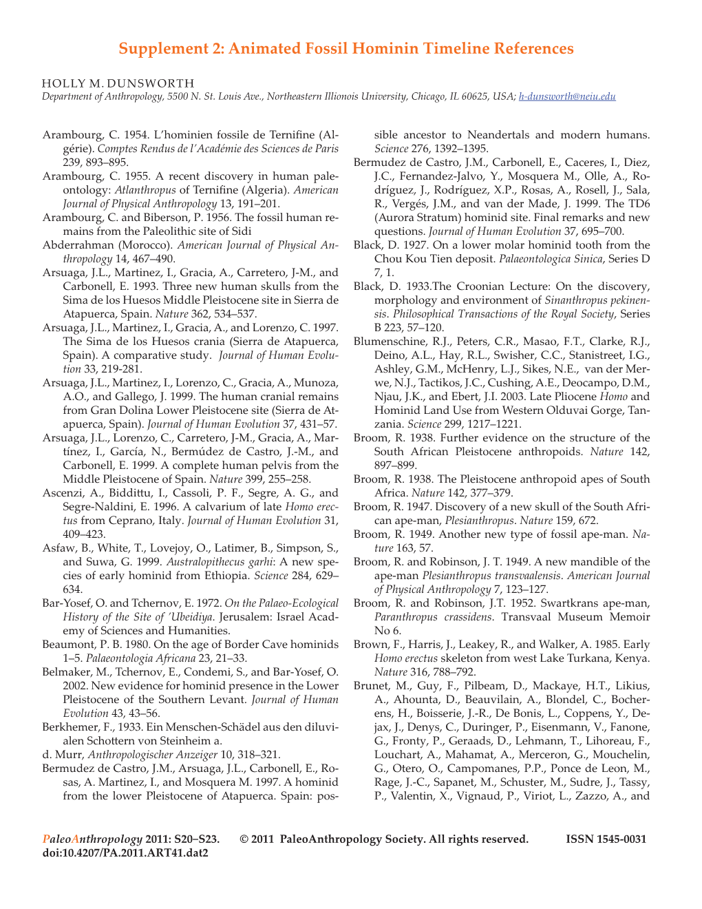 Supplement 2: Animated Fossil Hominin Timeline References