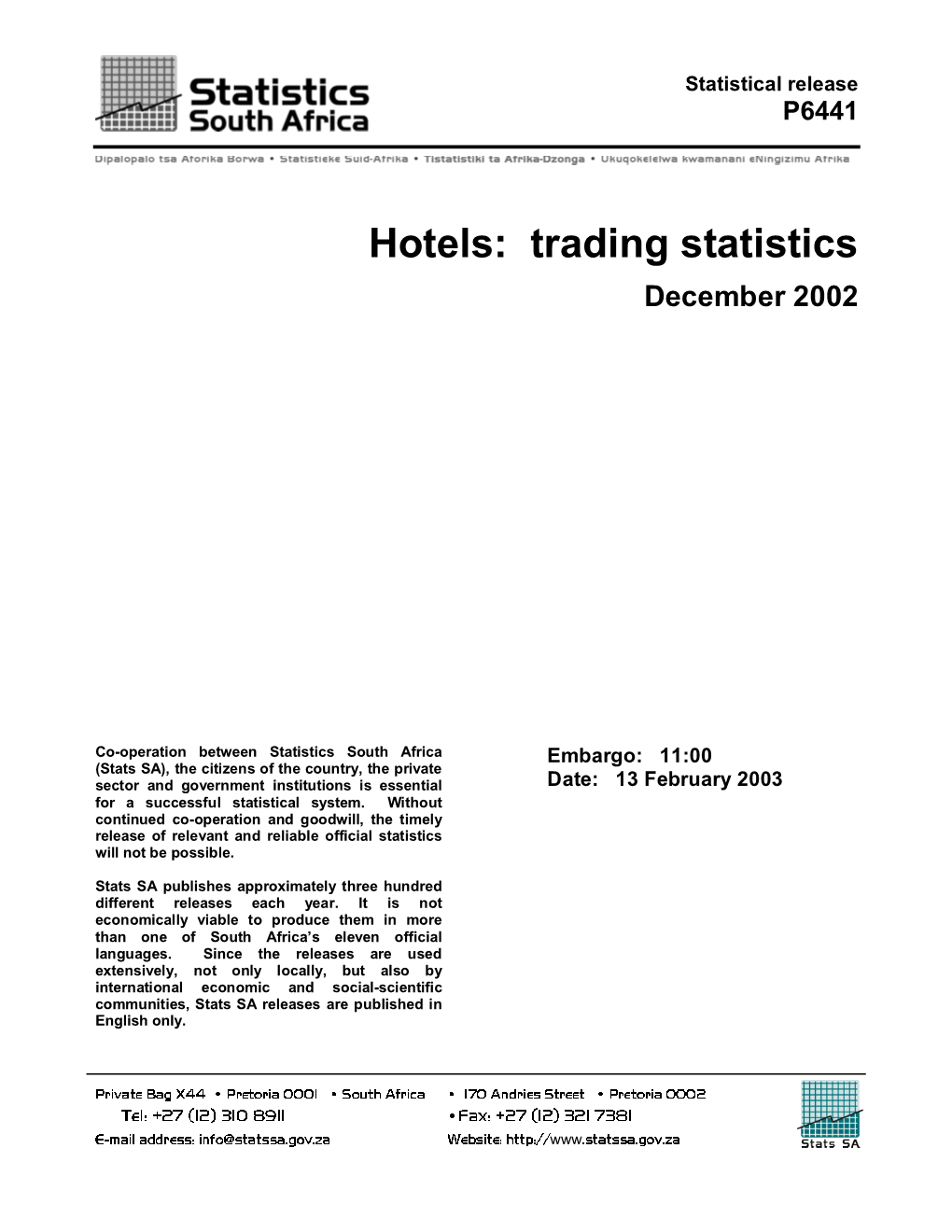 Hotels: Trading Statistics