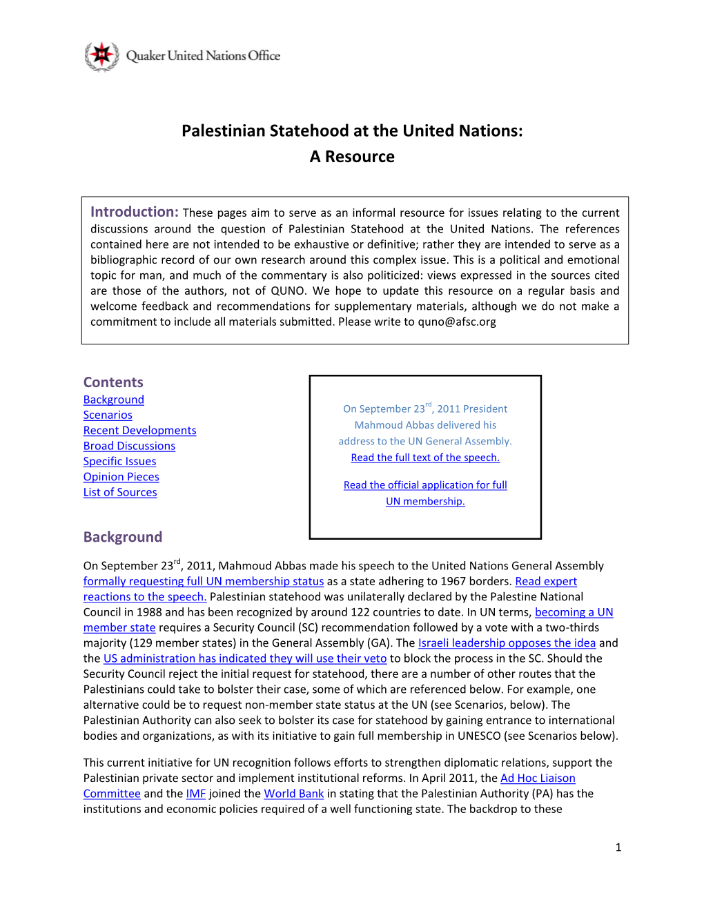 Palestinian Statehood at the United Nations: a Resource