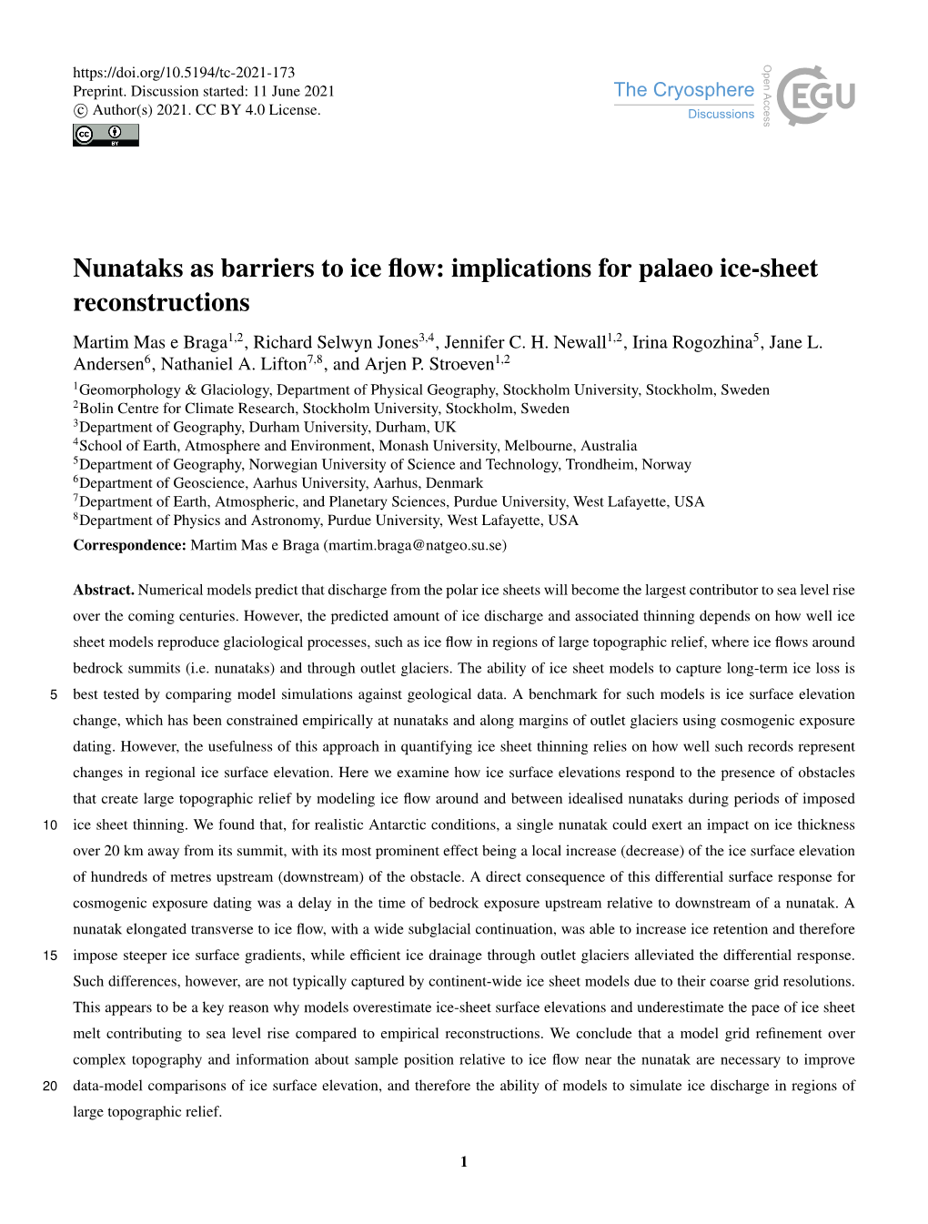 Nunataks As Barriers to Ice Flow: Implications for Palaeo Ice-Sheet