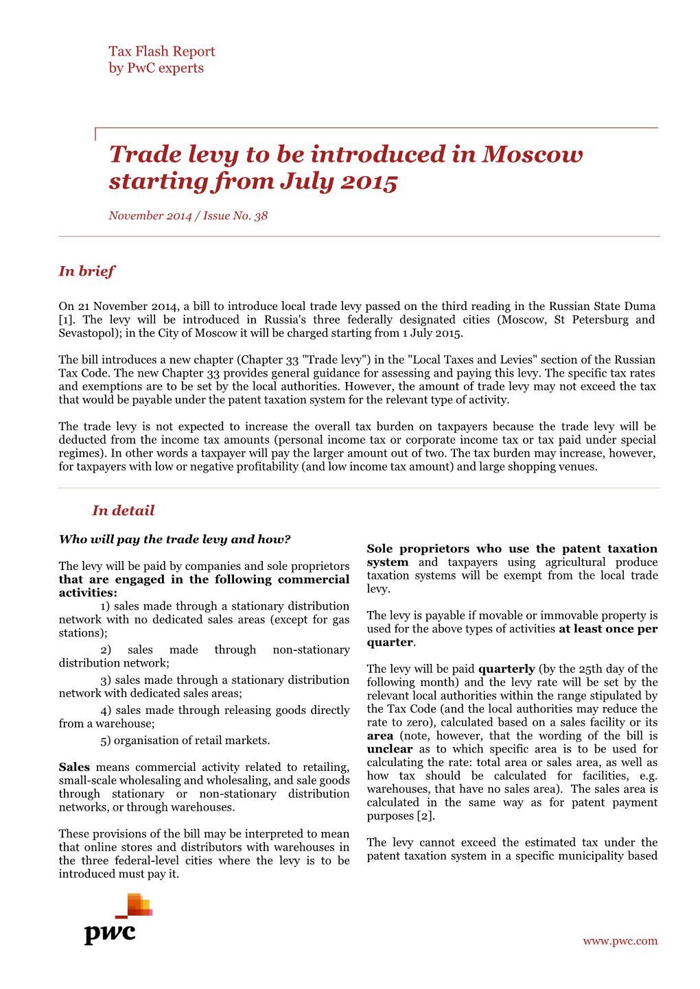Trade Levy to Be Introduced in Moscow Starting from July 2015