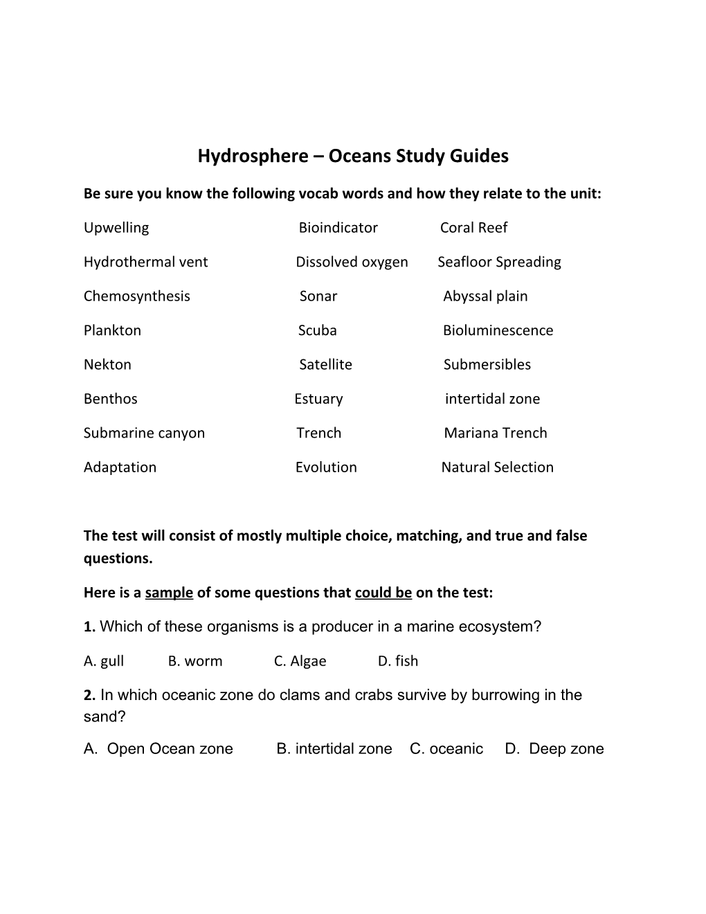 Hydrosphere Oceans Study Guides