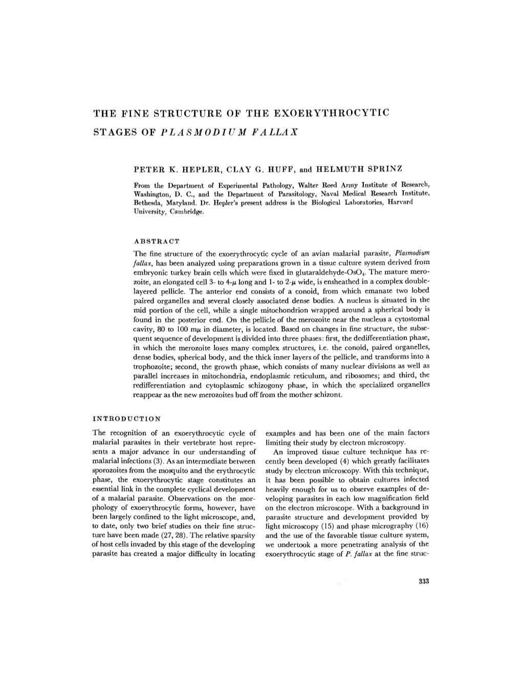 The Fine Structure of the Exoerythrocytic Stages of Plasmodium