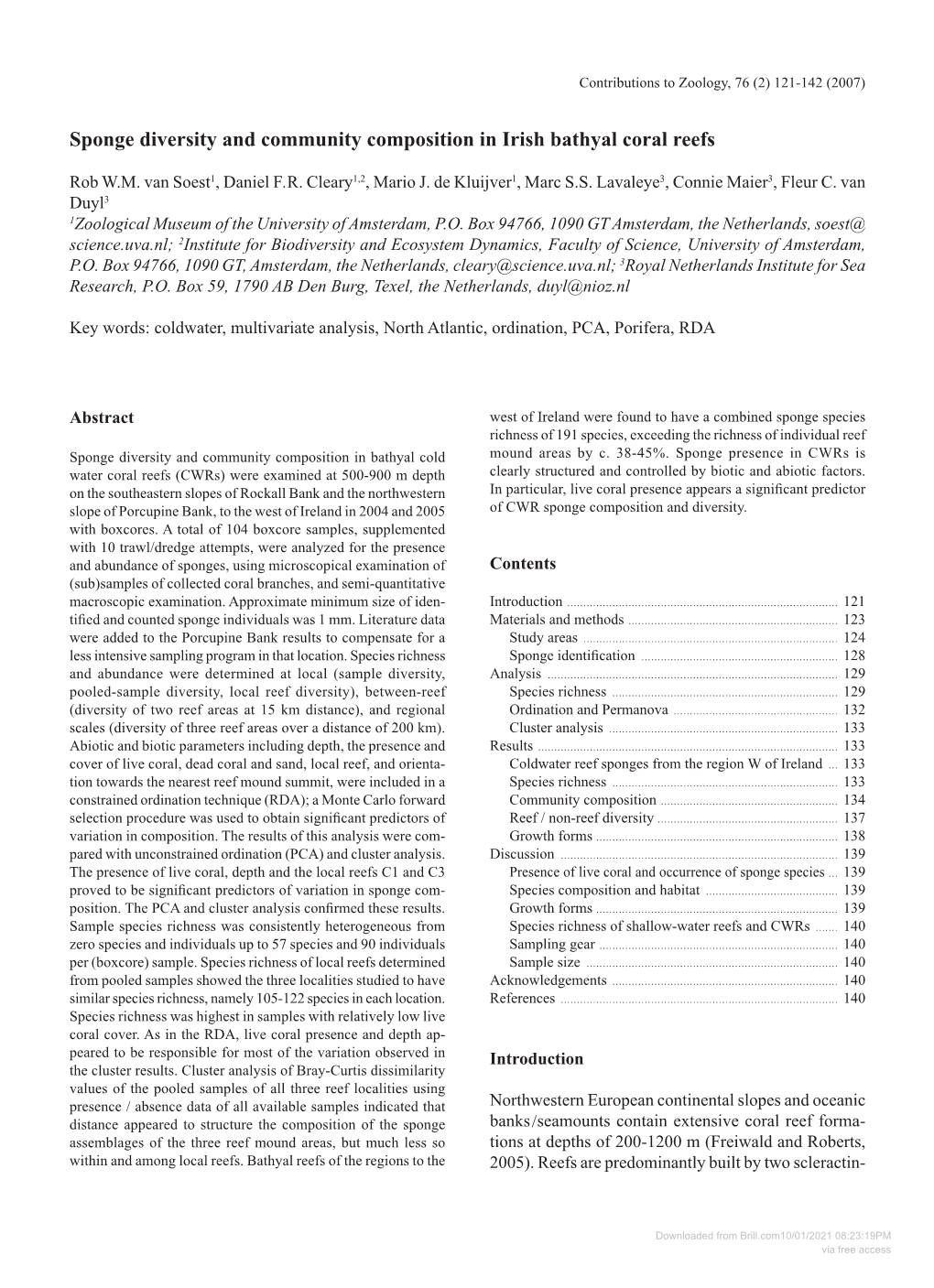 Sponge Diversity and Community Composition in Irish Bathyal Coral Reefs