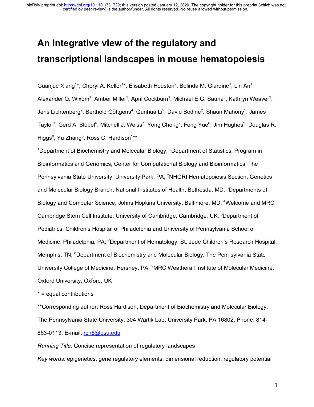 An Integrative View of the Regulatory and Transcriptional Landscapes in Mouse Hematopoiesis