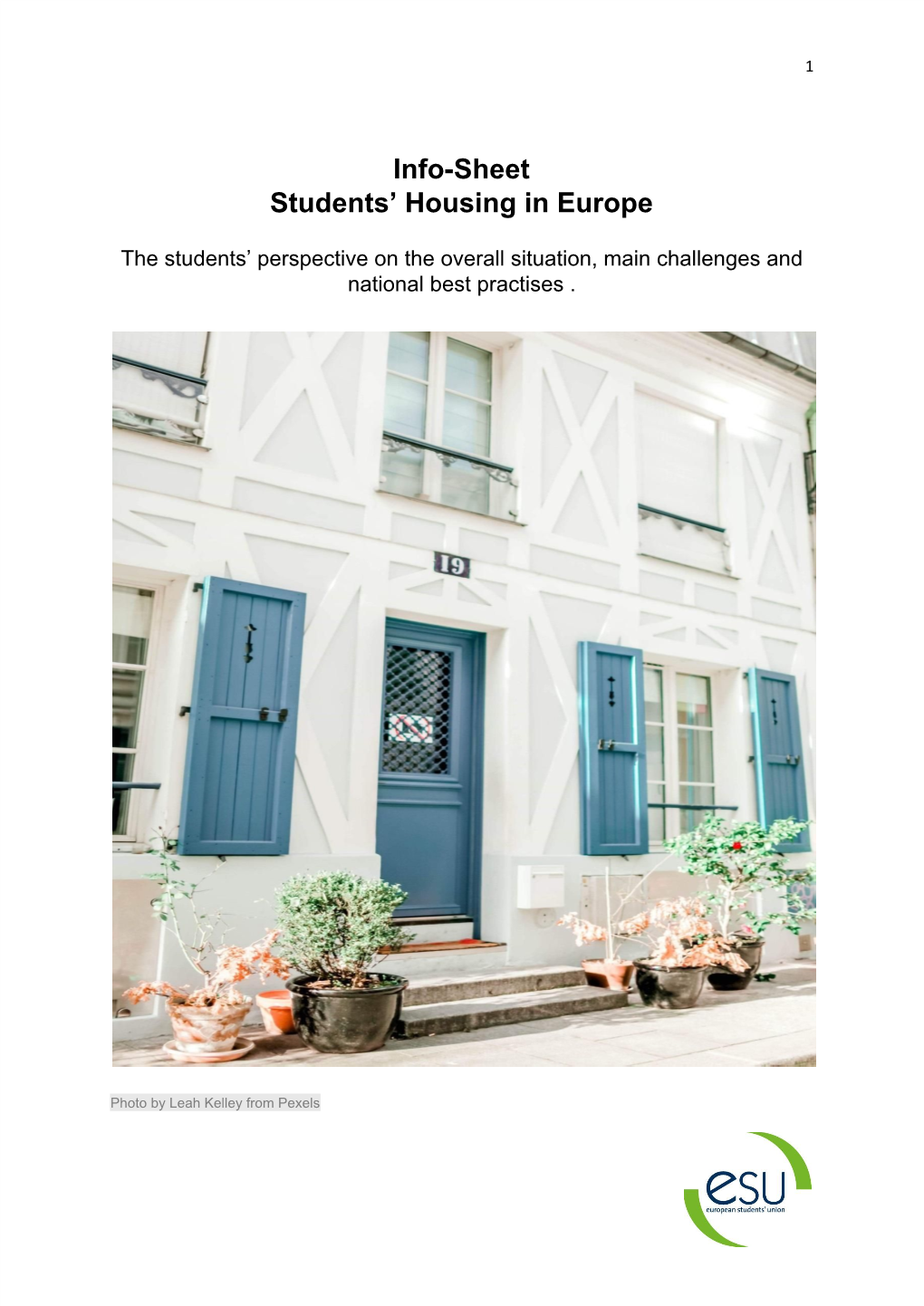 Info-Sheet Students' Housing in Europe