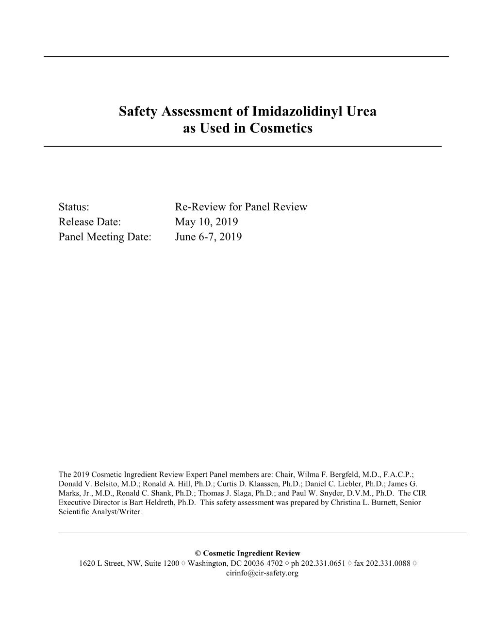 Safety Assessment of Imidazolidinyl Urea As Used in Cosmetics