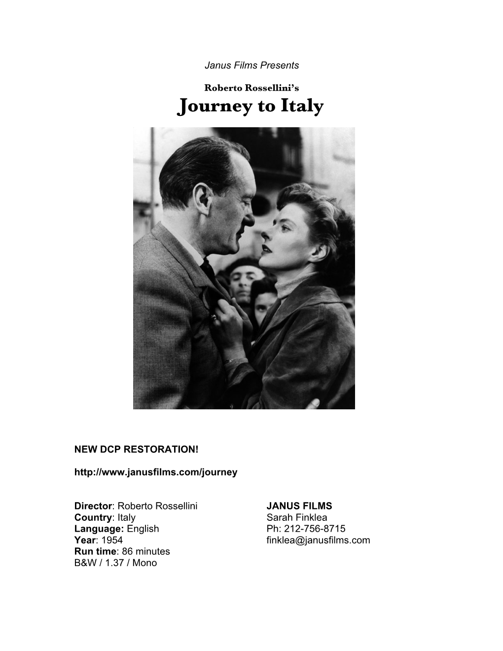 Journey to Italy Press Notes