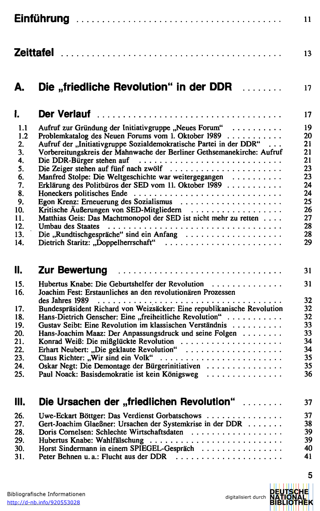 Einführung 11 Zeittafel 13 A. Die „Friedliche Revolution" in Der DDR 17