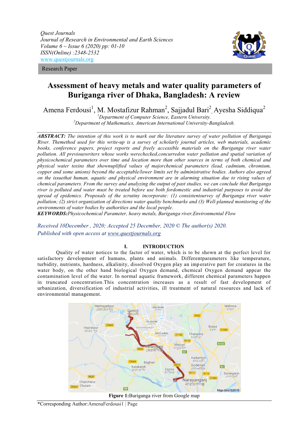 Assessment of Heavy Metals and Water Quality Parameters of Buriganga River of Dhaka, Bangladesh: a Review