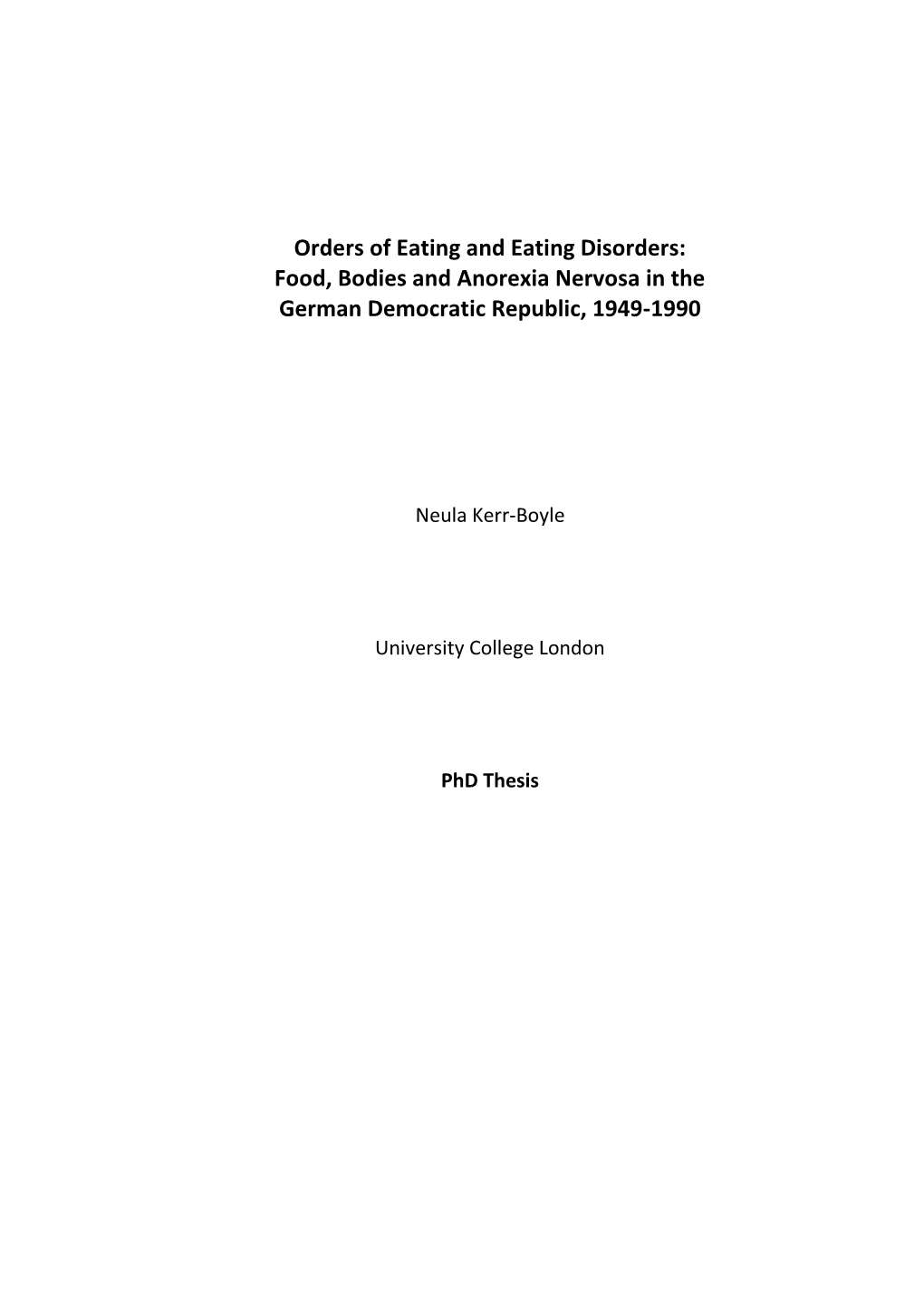 Food, Bodies and Anorexia Nervosa in the German Democratic Republic, 1949-1990