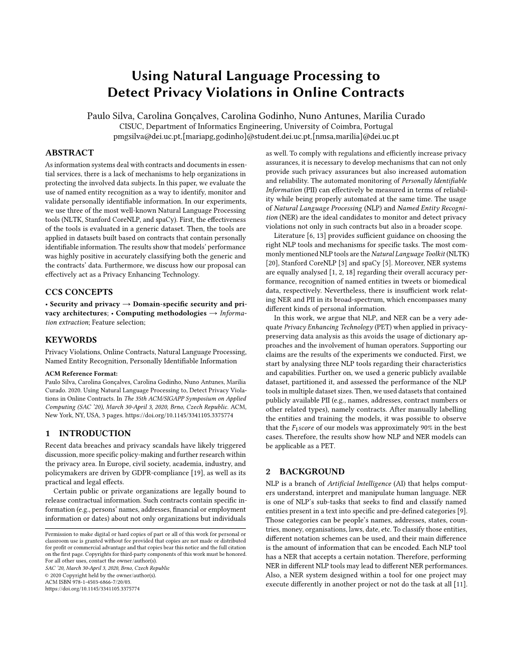 Using Natural Language Processing to Detect Privacy Violations in Online Contracts