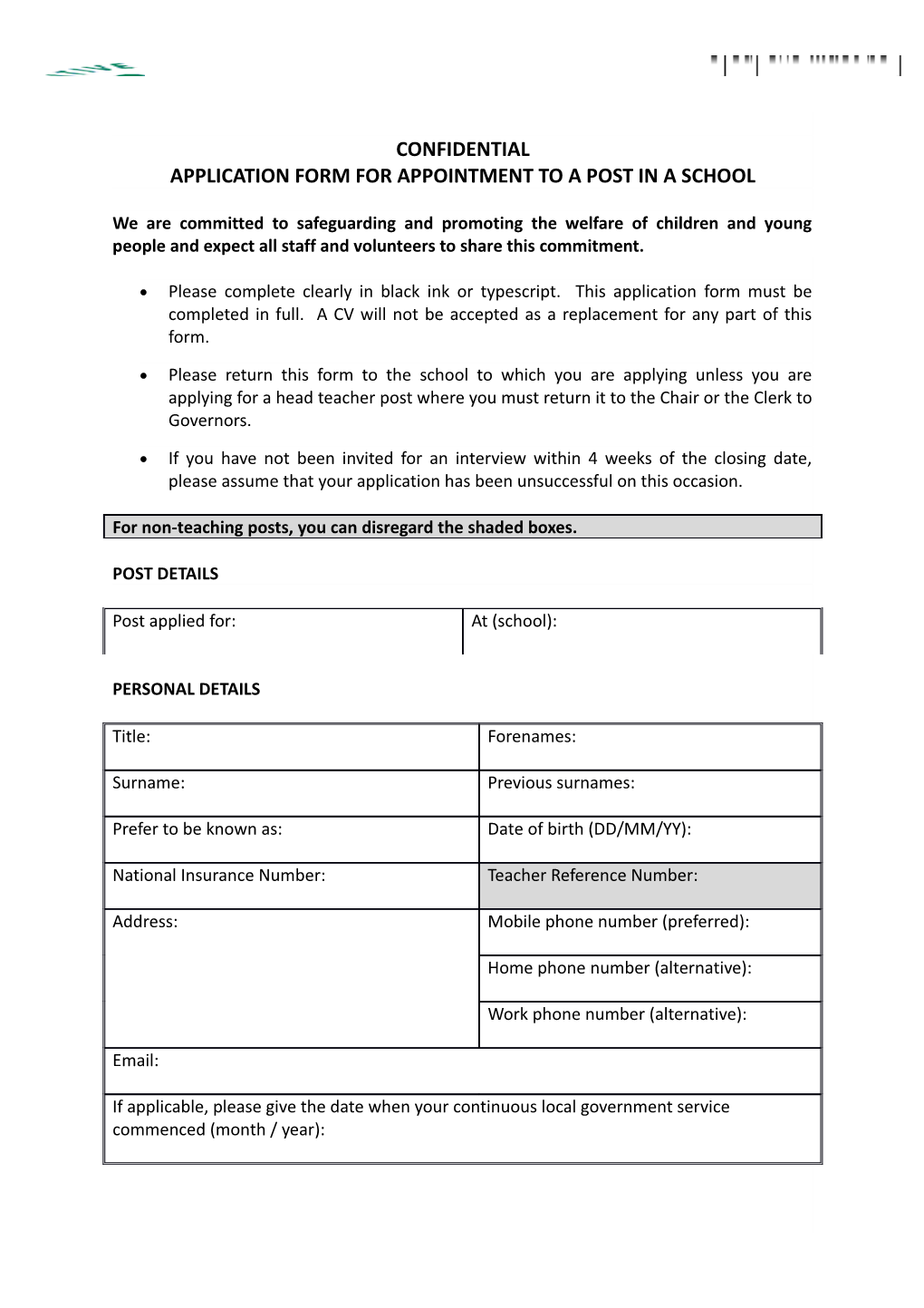 Application Form for Appointment to a Post in a School s1