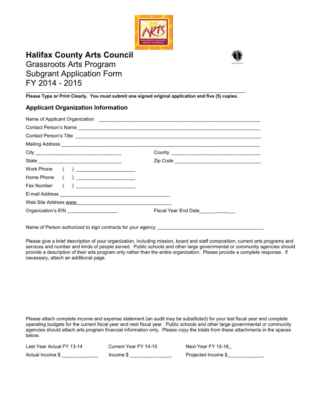 Grassroots Arts Program Subgrant Application Form 2002-03 1