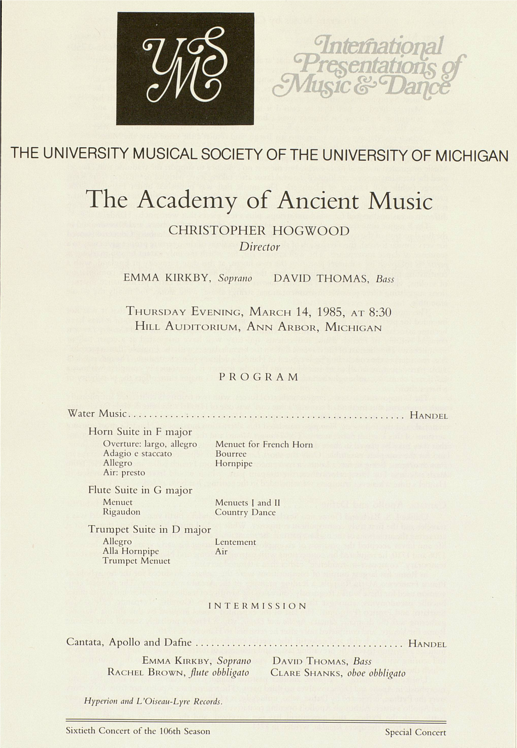 The Academy of Ancient Music CHRISTOPHER HOGWOOD Director