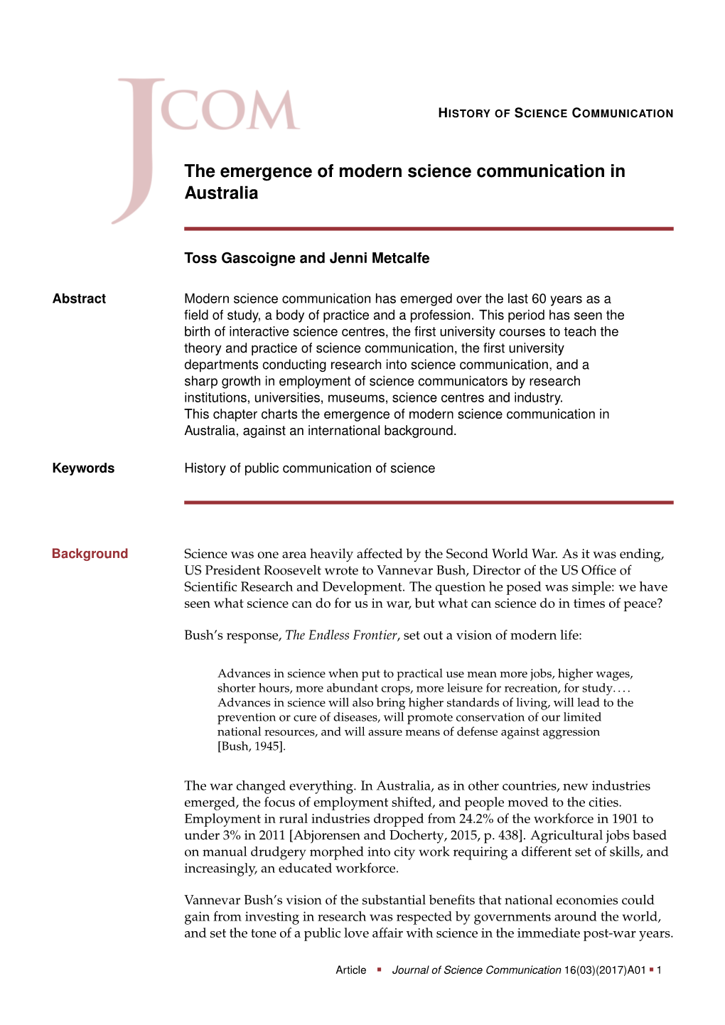 The Emergence of Modern Science Communication in Australia