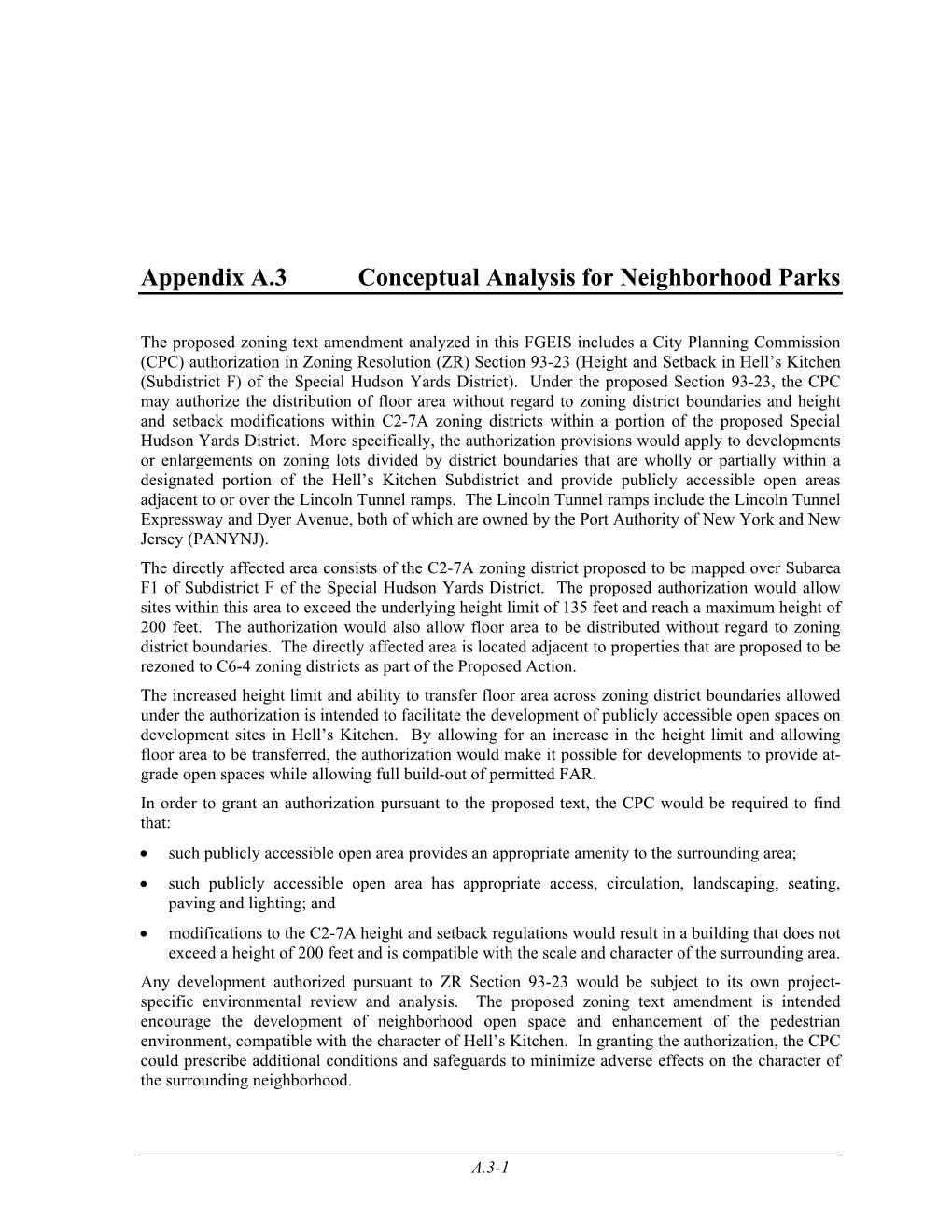 Conceptual Analysis for Neighborhood Parks by Special Permit