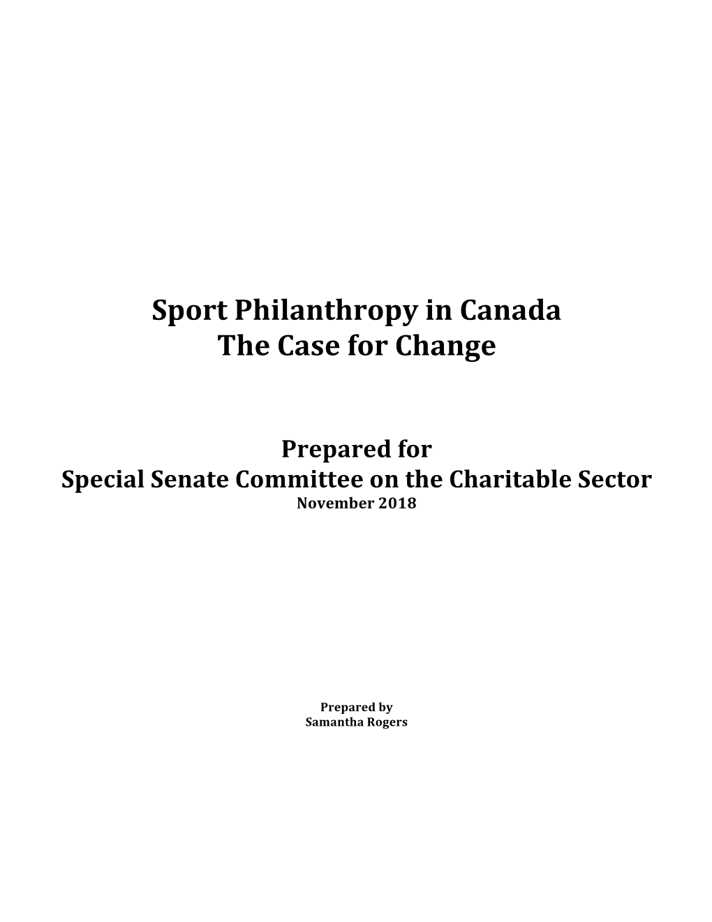 Sport Philanthropy in Canada the Case for Change