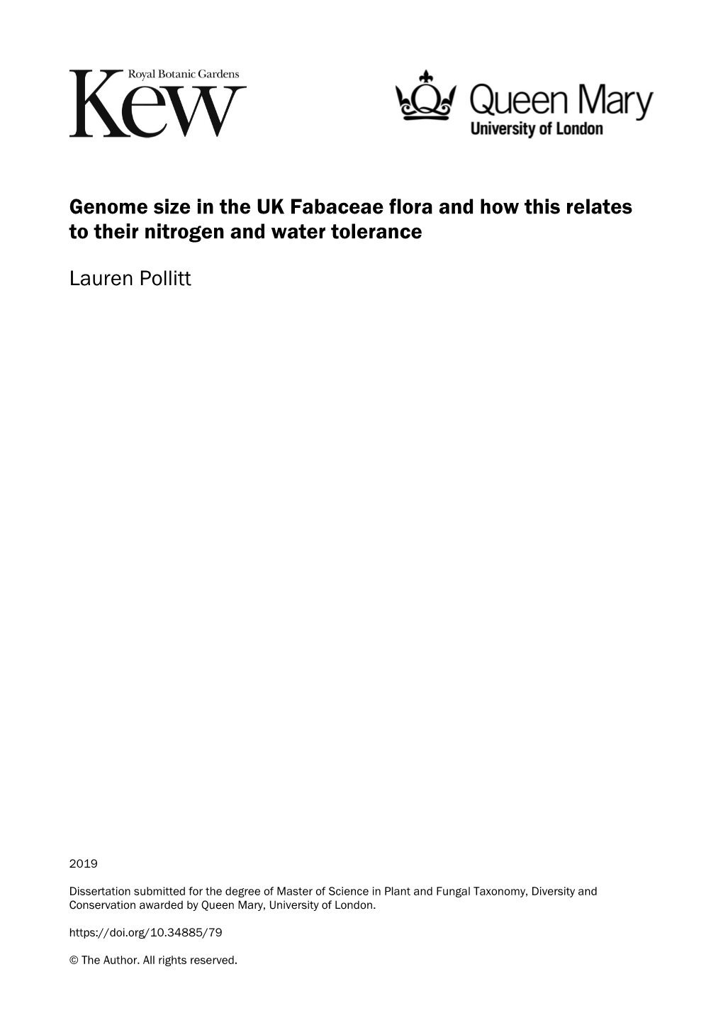 Genome Size in the UK Fabaceae Flora and How This Relates to Their Nitrogen and Water Tolerance