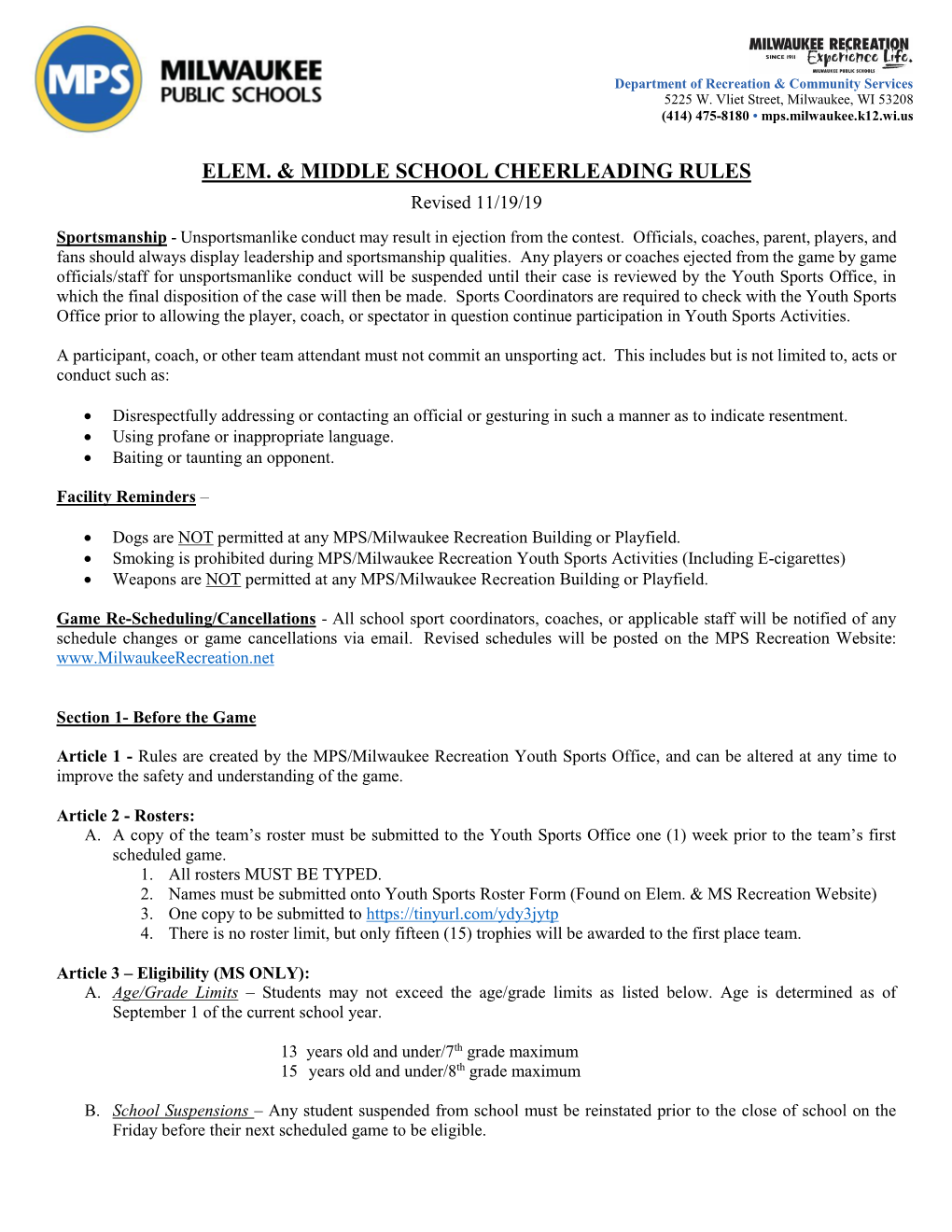 Elem. & Middle School Cheerleading Rules