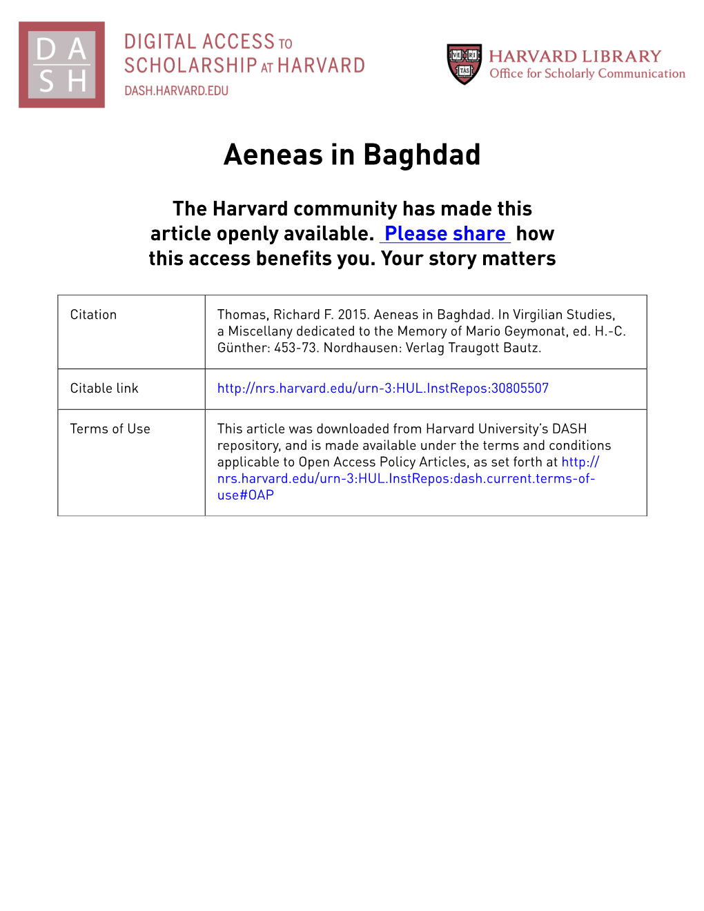 Aeneas in Baghdad