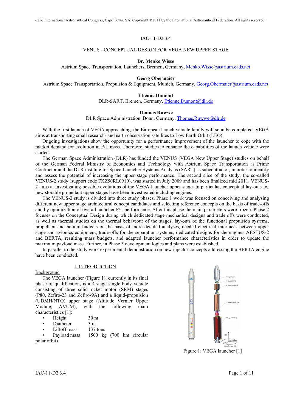 Conceptual Design for Vega New Upper Stage