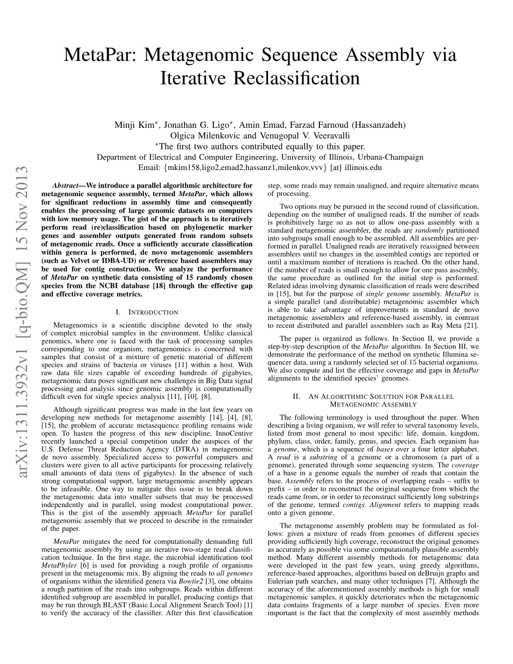 Metagenomic Sequence Assembly Via Iterative Reclassification