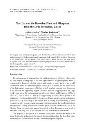 New Data on the Devonian Plant and Miospores from the Lode Formation, Latvia