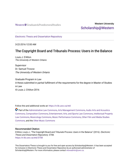 The Copyright Board and Tribunals Process: Users in the Balance