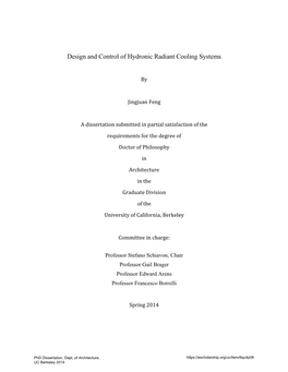 Design and Control of Hydronic Radiant Cooling Systems
