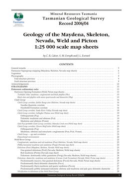 Geology of the Maydena, Skeleton, Nevada, Weld and Picton 1:25 000 Scale Map Sheets