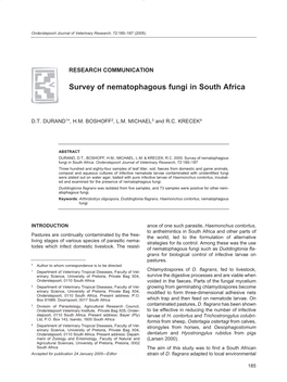 Survey of Nematophagous Fungi in South Africa