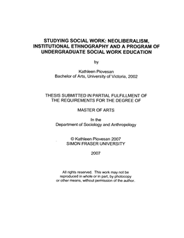 Studying Social Work: Neoliberalism, Institutional Ethnography and a Program of Undergraduate Social Work Education