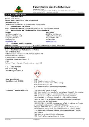 Diphenylamine Added to Sulfuric Acid Safety Data Sheet According to Federal Register / Vol