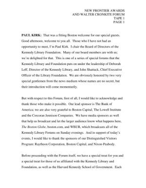 New Frontier Awards and Walter Cronkite Forum Tape 1 Page 1