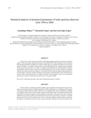 Statistical Analysis of Dynamical Parameters of Solar Ejections Observed from 1996 to 2006