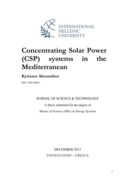 Concentrating Solar Power (CSP) Systems in the Mediterranean Kyriazos Alexandros