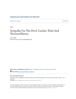 Gawker, Thiel, and Newsworthiness Amy Gajda Tulane University Law School, Gajda@Tulane.Edu